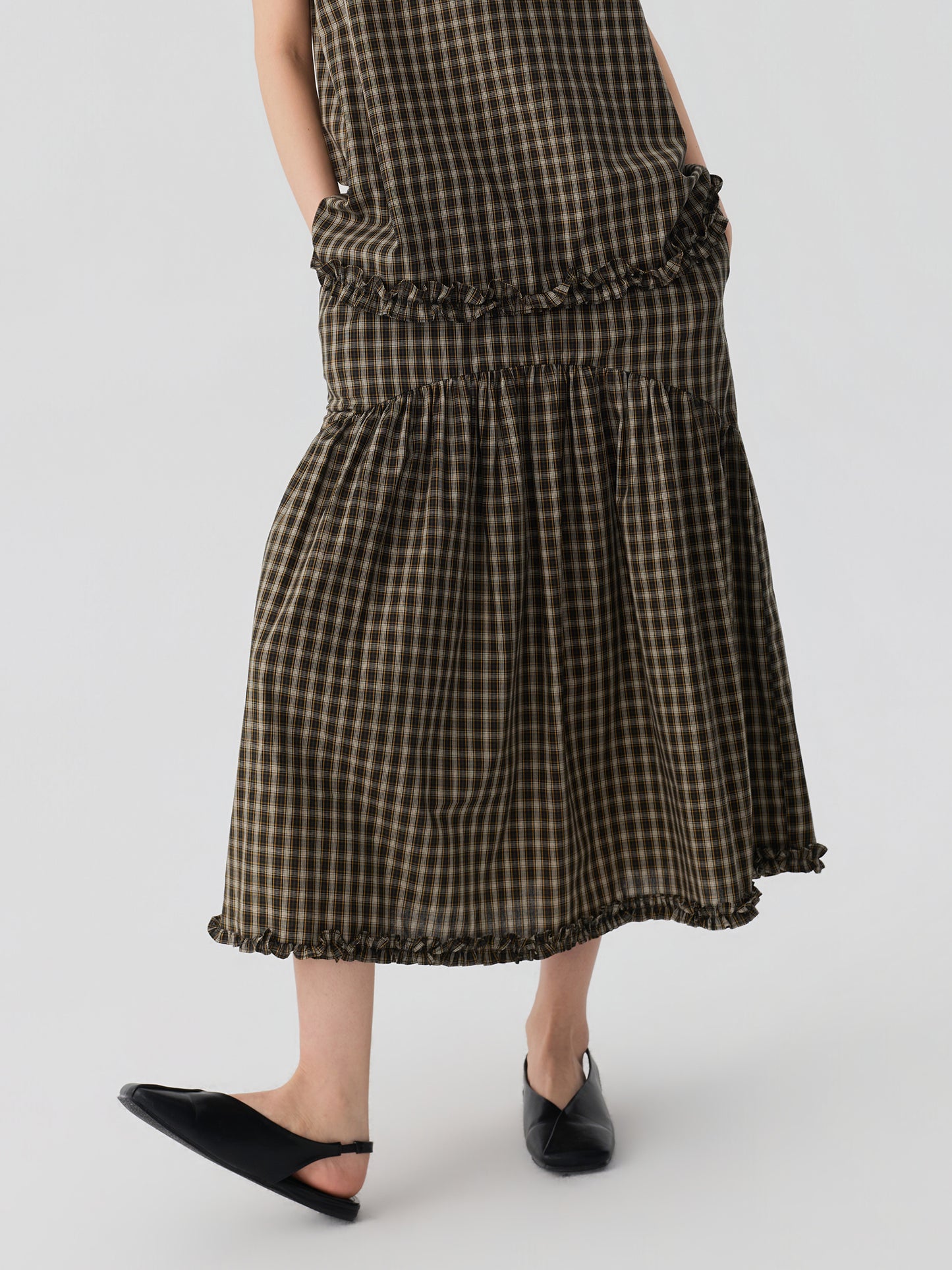 Ruffle Hem Check Skirt