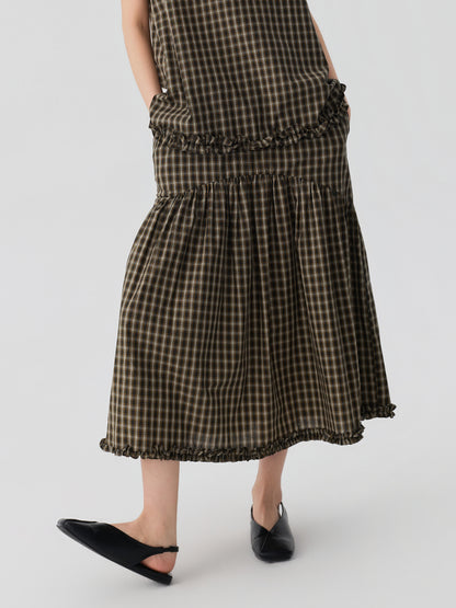 Ruffle Hem Check Skirt