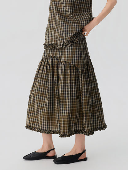 Ruffle Hem Check Skirt