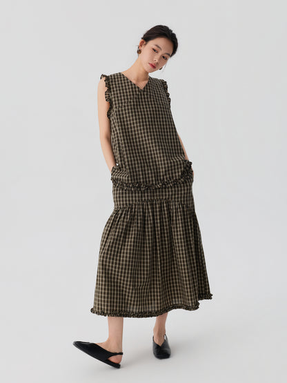 Ruffle Trim Plaid Blouse