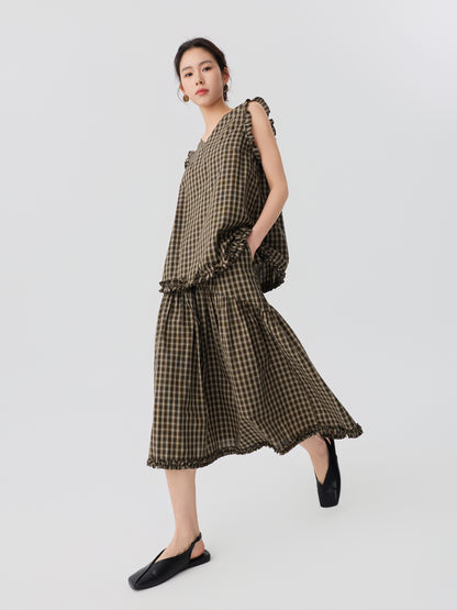 Ruffle Hem Check Skirt
