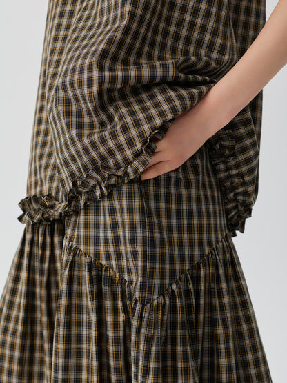 Ruffle Hem Check Skirt