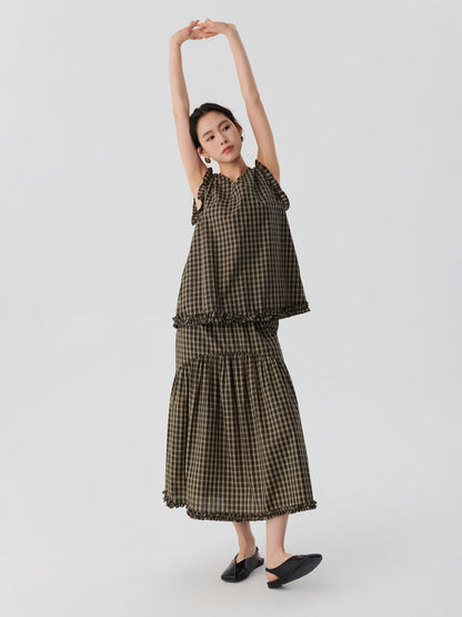 Ruffle Hem Check Skirt