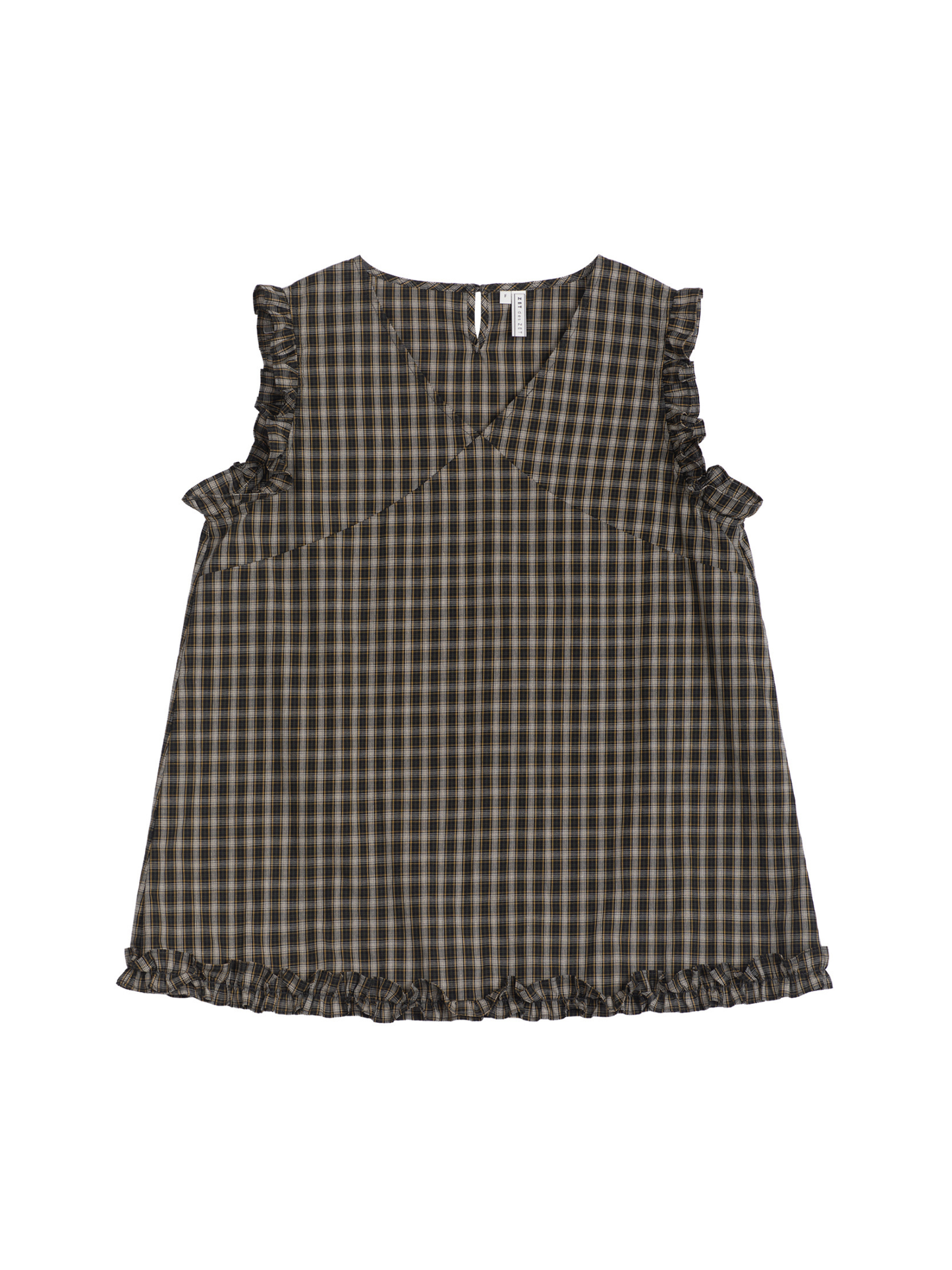 Ruffle Trim Plaid Blouse