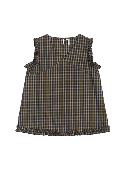 Ruffle Trim Plaid Blouse