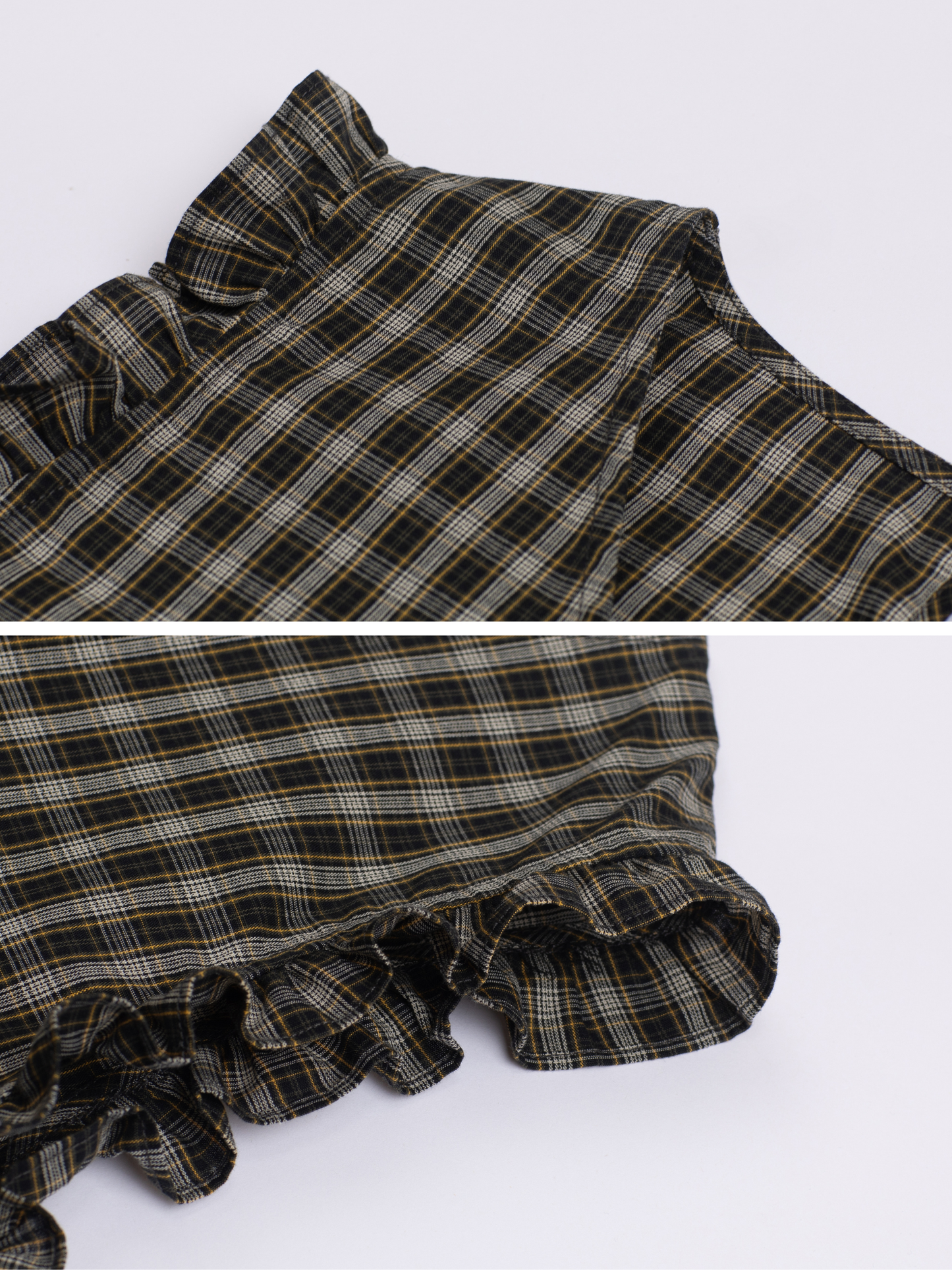 Ruffle Trim Plaid Blouse
