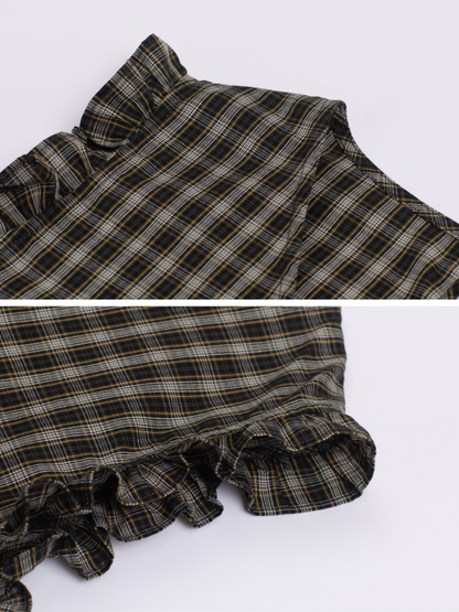 Ruffle Trim Plaid Blouse